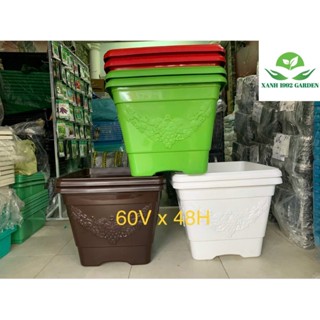 CHẬU VUÔNG NHỰA CỠ LỚN TRỒNG CÂY ĂN TRÁI KT:(60cmx60cmx48H), XANH 1992 GARDEN