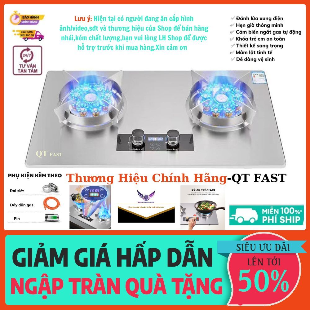 Bếp Gas Đôi 9 Đầu Đốt Cao Cấp QT FAST-Tích Hợp Chế Độ Hẹn Giờ Cảm Biến Ngắt Ga Tự Động-(BH 24 THÁNG)