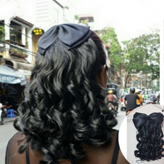 Tóc giả búi kèm nơ dạng cài, dành cho trung niên, video thật và ảnh thật.