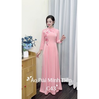 Áo Dài Lụa Mỹ Cao Cấp Họa Tiết Thêu Thủ Công Tỉ Mỉ - Mã C43 Màu Hồng