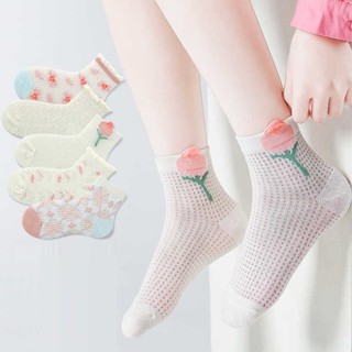Set 5 Đôi Tất Lưới Mùa Hè Cho Bé Gái 5-12 Tuổi Lưới Hoa T61