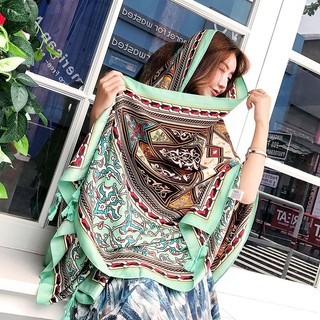 Khăn choàng boho đi biển họa tiết xanh khối size 180*90cm - Mã VS017