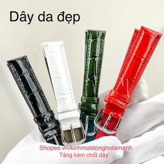 ( Da Bóng ) Dây đồng hồ nam nữ da bò màu xanh lá cây đủ size 12-20mm ( tặng chốt thay dây )