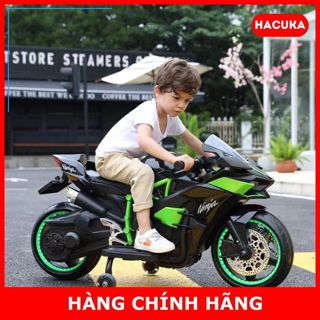 Xe máy điện trẻ em Ninja H2R, Xe moto điện cho bé có đèn bánh xe kèm chân ga tự lái