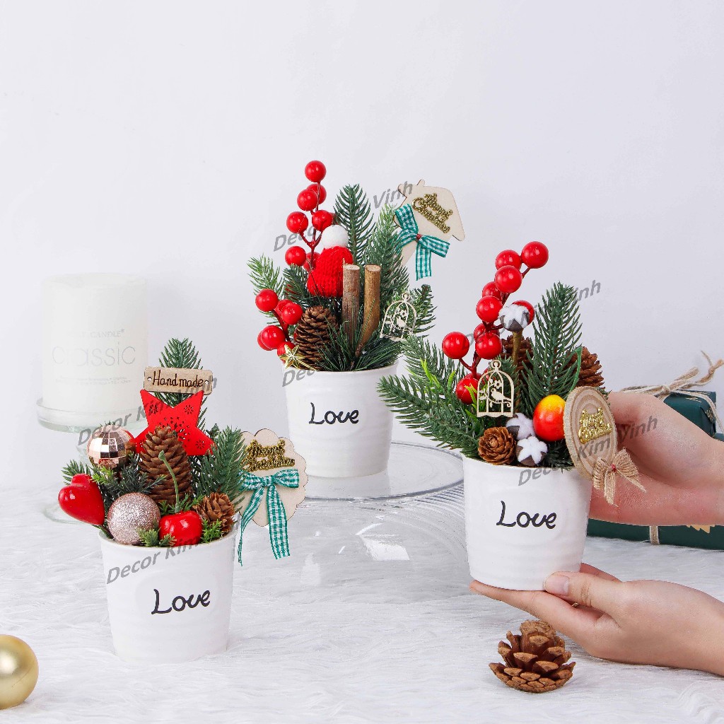 Chậu Hoa Nhí Trang Trí Noel Giáng Sinh Chữ Love
