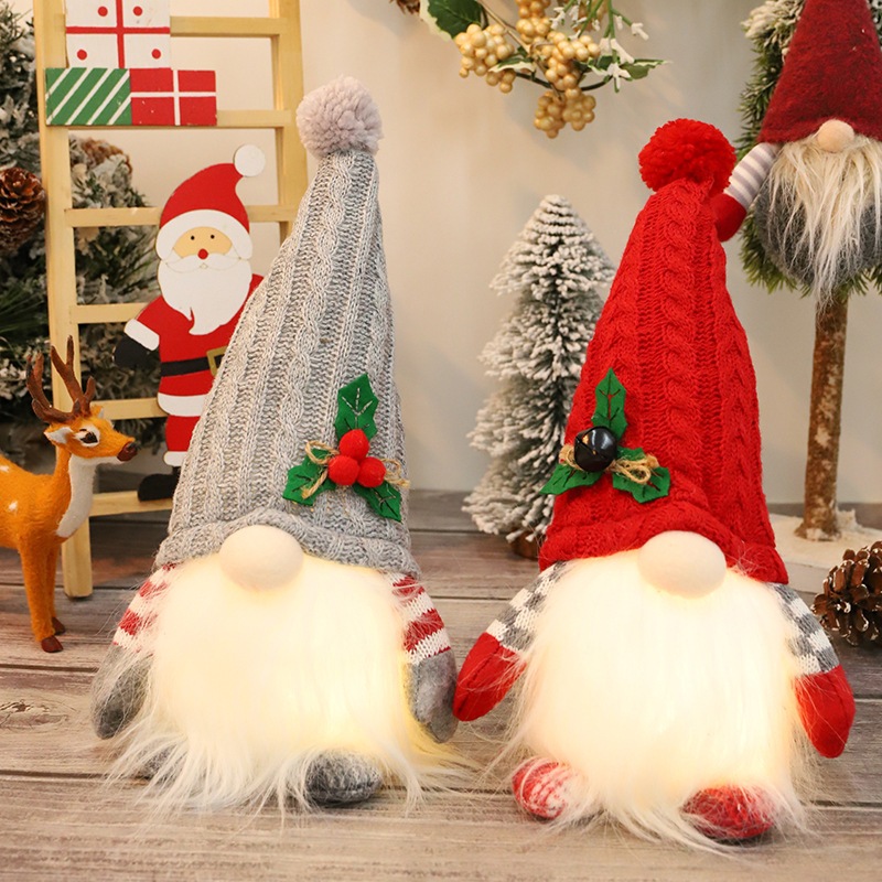 Búp Bê Để Bàn Trang Trí Ông Già Nón Hoa Có Đèn DB07 Phụ Kiện Noel Giáng Sinh