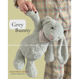 Thỏ bông jellycat gấu bông thêu tên theo yêu cầu tặng kèm yếm hoa màu XÁM 40CM