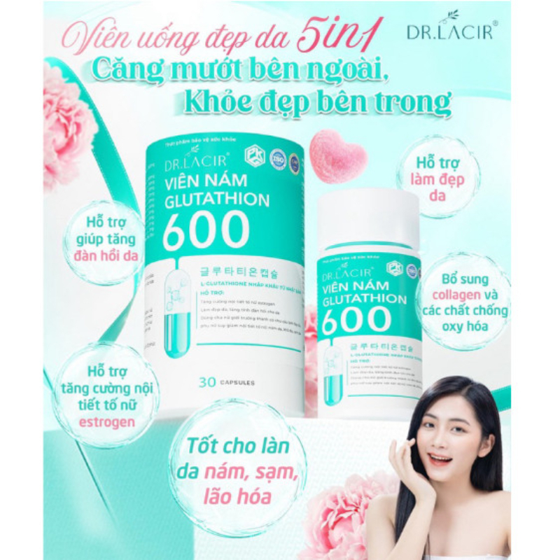 Viên Uống Trắng Da Glutathione 600 Dr Lacir Chính Hãng Giúp Hạn Chế Lão Hoá Da,Nếp Nhăn,Tăng Nội Tiết Tố Nữ