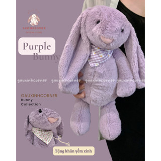  Thỏ bông jellycat gấu bông thêu tên theo yêu cầu tặng kèm yếm hoa màu TÍM 40CM 