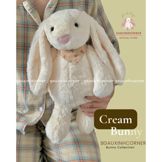 Thỏ bông jellycat gấu bông thêu tên theo yêu cầu tặng kèm yếm hoa màu TRẮNG KEM 40CM
