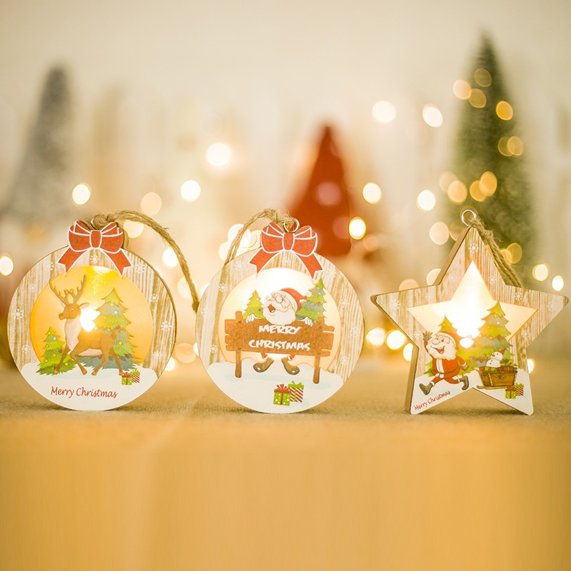Đèn Gỗ Hình Sao, Hình Tròn GT44 Treo Cây Thông Noel Phụ Kiện Trang Trí Giáng Sinh (Hoạ Tiết Ngẫu Nhiên)