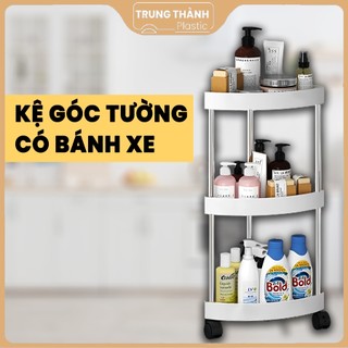 Kệ Góc Nhựa 4 Tầng Tam Giác Đa Năng Có Bánh Xe, Kệ Đựng Đồ Dùng Nhà Bếp, Nhà Tắm Trung Thành Plastic