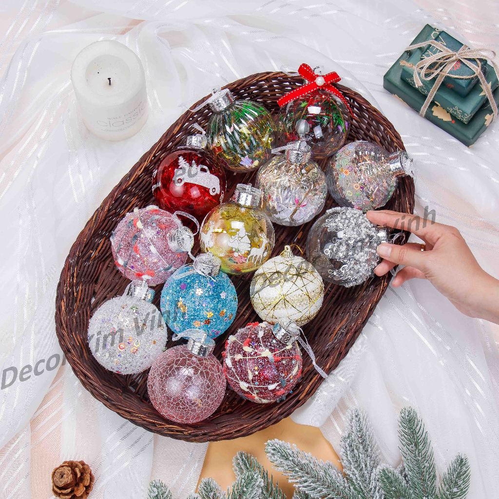 Set 3 Quả Châu Hỗn Hợp 8cm E101 Giao Ngẫu Nhiên Phụ Kiện Trang Trí Giáng Sinh Noel