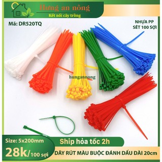 DR520TQ - Dây rút nhựa đánh dấu gia cầm, buộc linh kiện, cố định cây trồng ( sét 100 sợi size 5x200mm )