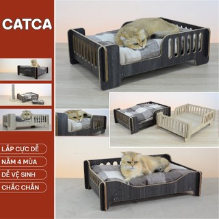 Giường gỗ chó mèo 4 mùa lắp ghép chịu lực 40kg CATCA