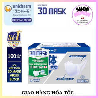   Chính hãng  Ngăn virus Khẩu trang 3D mask Unicharm hộp 100m 