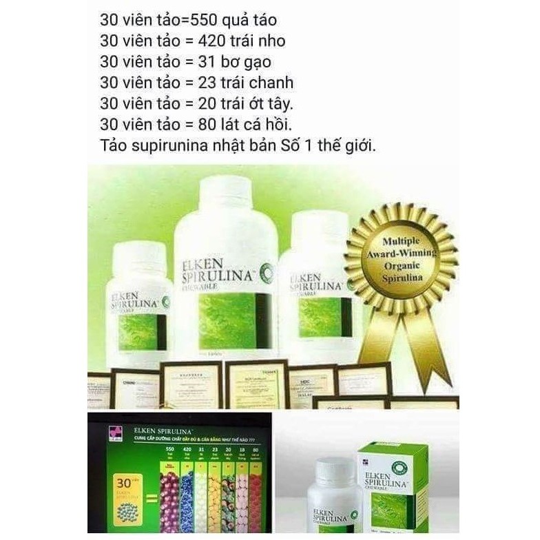 Tảo xoắn Spirulina chống lão hóa hiệu quả - 250 viên