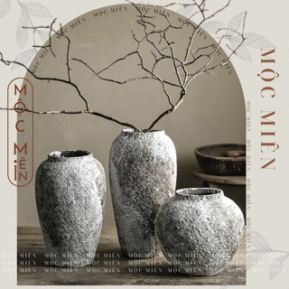 Bình gốm cắm hoa Retro men loang nâu đất sét cổ điển decor phòng khách, khách sạn | Gốm Mộc Miên