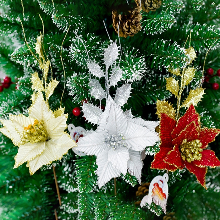 Cành Hoa Kim Sa Nguyệt Quế KS14 Phụ Kiện Trang Trí Cây Thông Noel Giáng Sinh