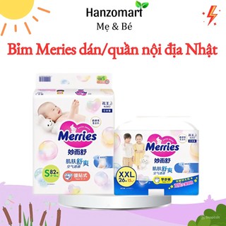 Tã Bỉm Merries Dán/Quần Nội Địa Nhật cm/ jumbo/ cao cấp NB76/S70/M68/L58/M64/L50/XL44/XXL28/M58TC (Cộng Miếng)