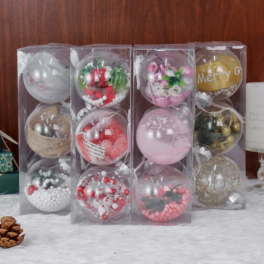Set 3 Quả Châu Trong Suốt 8cm E97 Có Trang Trí Phụ Kiện Giáng Sinh Noel