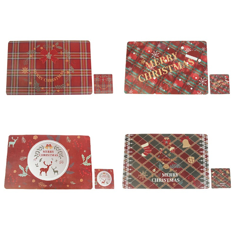 Set 6 Tấm Lót Bàn Ăn Kèm Lót Ly N39 Trang Trí Bàn Tiệc Giáng Sinh Noel