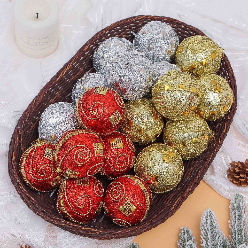 Set 6 Quả Châu Đính Hạt Sang Trọng 6cm, 8cm E66 Treo Cây Thông Noel Phụ Kiện Trang Trí Giáng Sinh