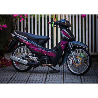 Nhãn dán tem lửa wave tím đen dán xe đen decal 3 lớp