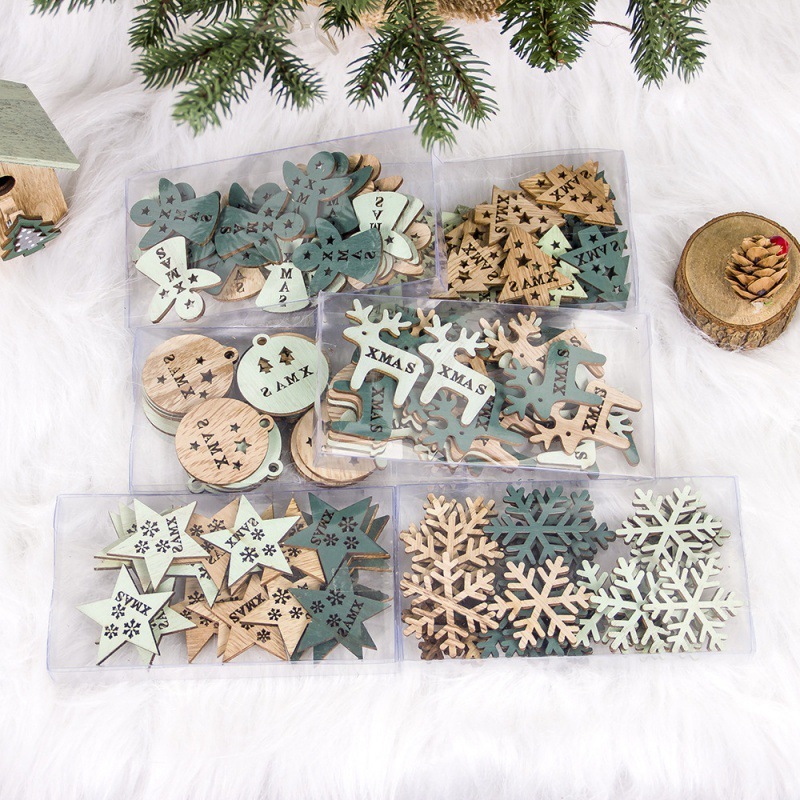 Set 24 Phụ Kiện Gỗ Treo Nhí Vintage GT60 Treo Cây Thông Noel Phụ Kiện Trang Trí Giáng Sinh