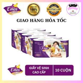 ☘Giấy Vệ Sinh E'Mos Premium Tím 2 Lớp (Lốc 10 Cuộn)
