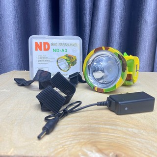 Đèn pin đội đầu a3 choá 8cm ánh sáng trắng,ánh sáng vàng tặng kèm dây đội và nguồn sạc