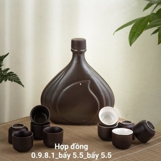 Vò gốm Trái Đào kèm 10 chén,,bình đựng rượu 500ml,nậm rượu Bát Tràng cao cấp