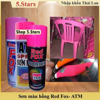 sơn xịt, màu hồng, sơn xe, sơn xịt atm, Red Fox - sơn huỳnh quang màu hồng