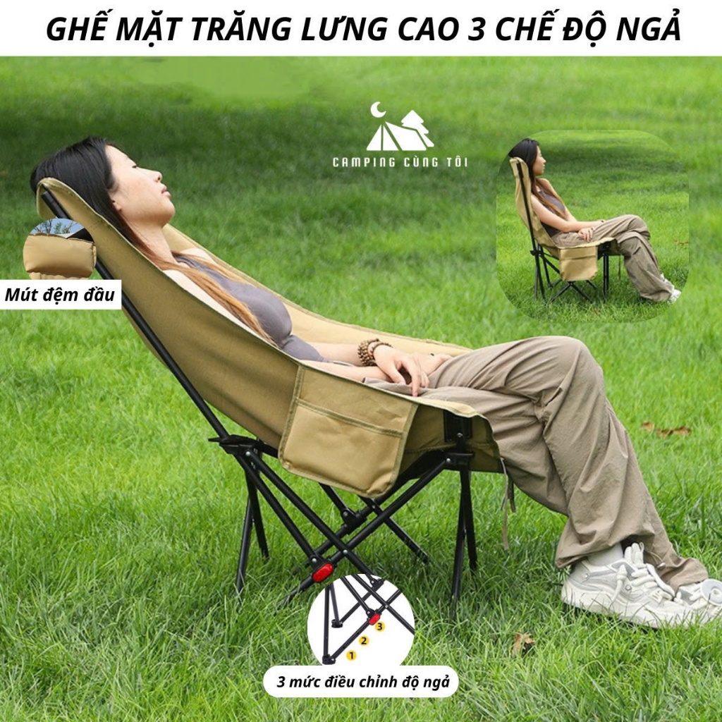 Ghế dã ngoại, cắm trại 3 chế độ ngả lưng gấp gọn, ghế nằm ngủ trưa văn phòng, bệnh viện, câu cá