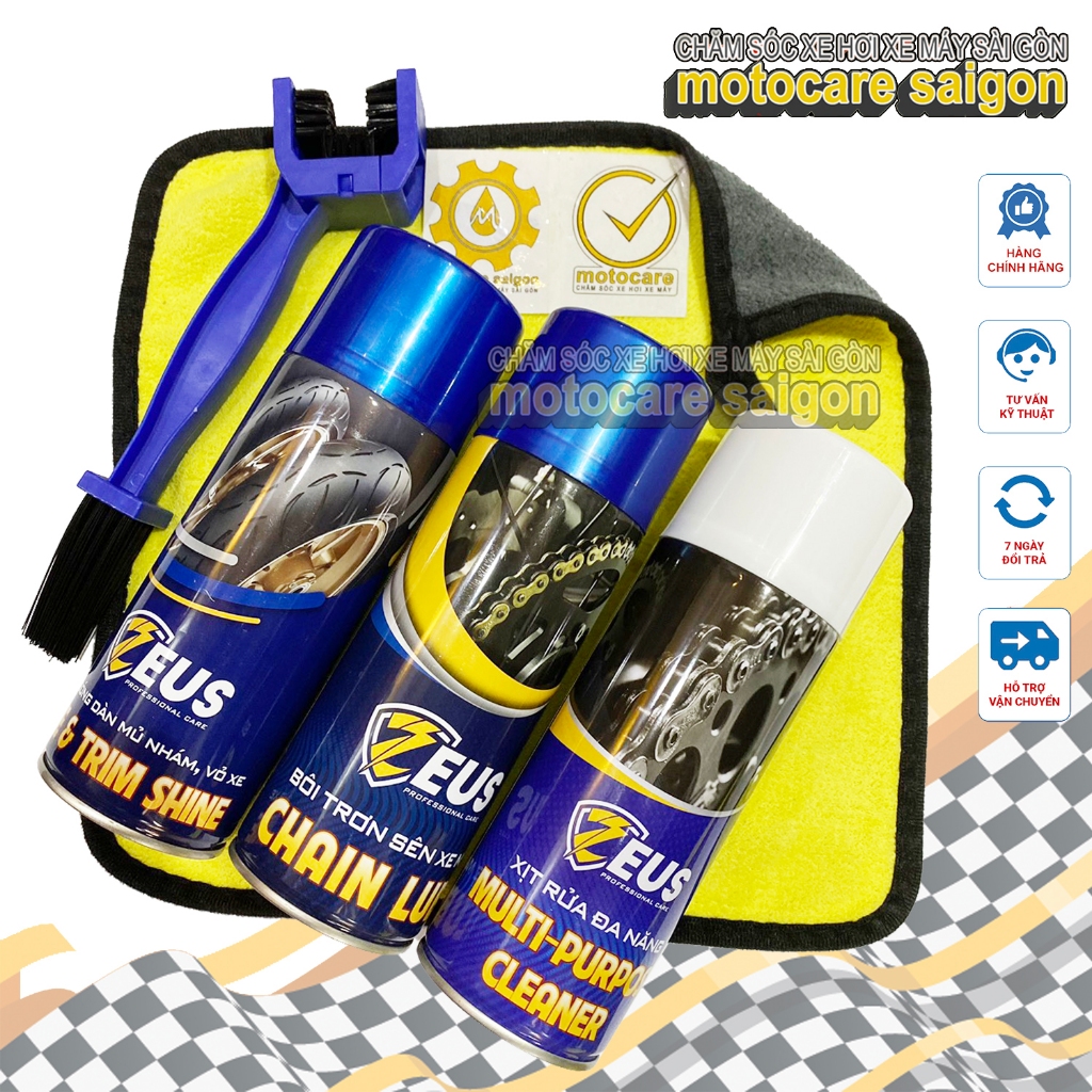 Combo Zeus Dưỡng sên, Vệ sinh sên, phủ dàn nhựa nhám, dàn áo ZEUS Kèm Bàn Chải
