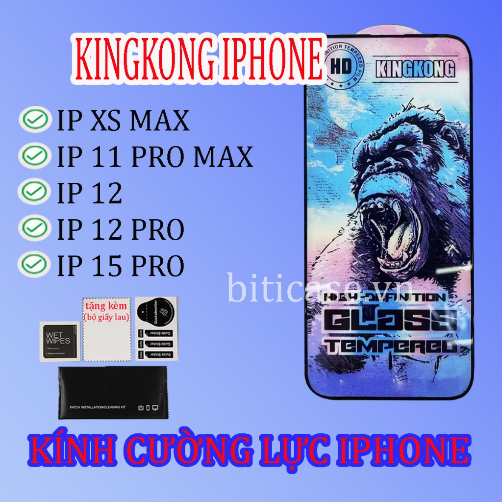 Kính cường lực iphone 12 / 12 pro (ô 2) / ip 15 pro (ô 9,1) kingkong xanh giá rẻ
