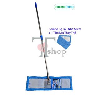 Combo Chổi Lau Nhà Công Nghiệp 60cm Homeinno Tấm San  Hô Bẻ 60cm + 1 Tấm Lau Thay Thế Cán Rút 85cm - 150cm