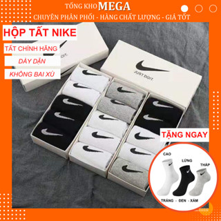 [HỘP 5 ĐÔI] Hộp Tất Nike 5 đôi cao cấp dệt kim cao cổ ba màu đen, trắng, xám chất liệu cotton thoáng khí, không mùi