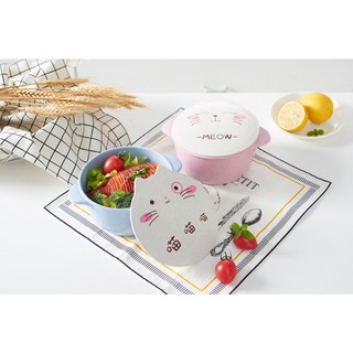 Tô lúa mạch có nắp đậy mặt mèo cho bé cakeshop hcm