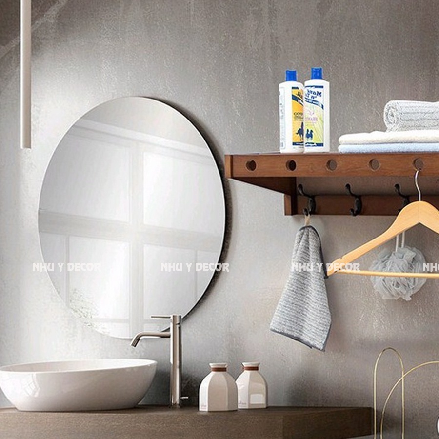 Gương không viền dán tường decor - gương tròn phòng tắm không viền decor dán tường