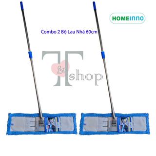 Combo 2 Cây Lau Nhà Homeinno Bản Lau 60cm +2 Tấm Lau San Hô Thay Thế Cán Rút 85cm-150cm