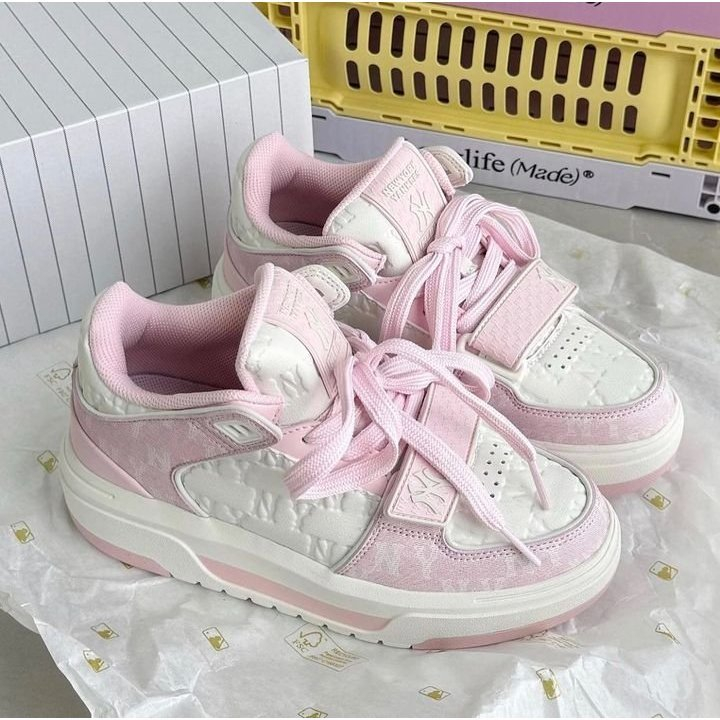  Giày MLB Chunky Liner Mid Monogram NY Pink Hồng Trắng Sneaker MLB hồng trắng cao cấp 