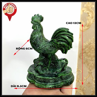 Tượng đá trang trí phong thủy con gà trống trang trí phong thủy để bàn làm việc - Cao 12cm - Màu xanh lục bích