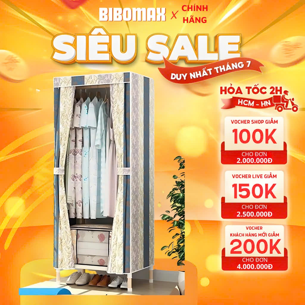 Tủ đựng quần áo Tủ vải khung gỗ bọc nhựa chống ẩm mốc, kệ tủ vải 1 buồng 2 ngăn loại cao cấp ,!!