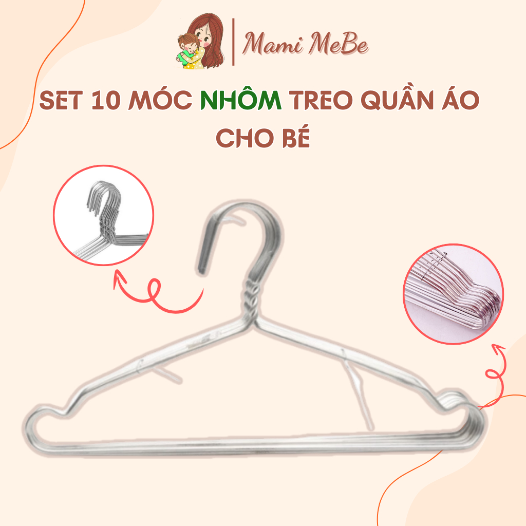 Set 10 móc nhôm treo quần áo cho bé