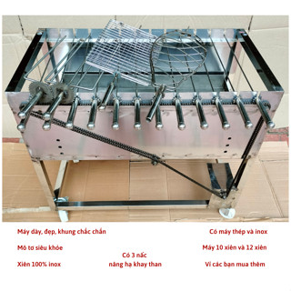 Máy nướng thịt chả mini Bếp nướng than hoa lò quay gà vịt mô tơ tự động 10 xiên đến 15 xiên inox