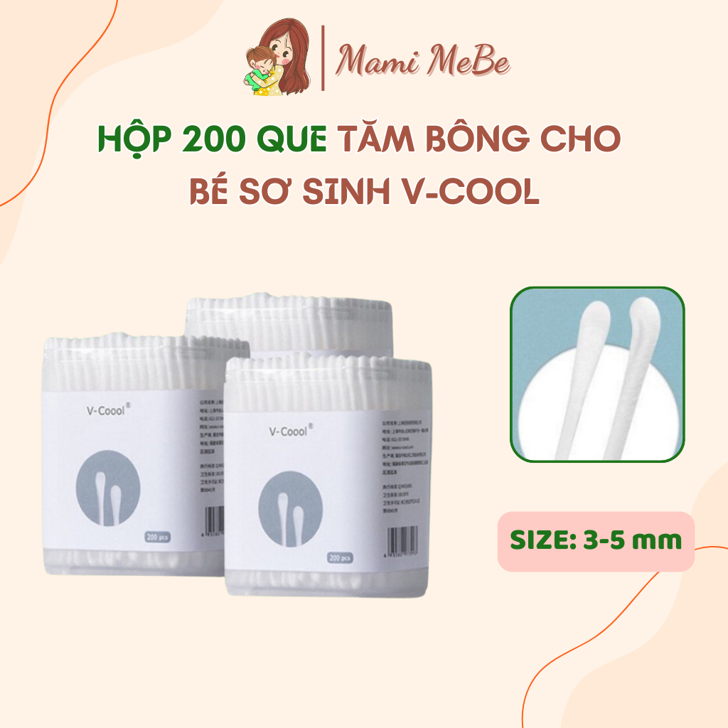 Tăm bông lấy ráy tai vcool cho bé sơ sinh hộp 200 que