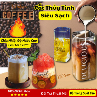 Cốc thủy tinh vuông (Đẹp) cà phê chịu nhiệt cao 250ml 400ml 500ml ly thủy tinh vuông cafe sang chảnh cao cấp dễ thương