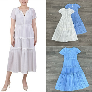 HIPU.VNXK - Đầm maxi phối tầng chất vãi tơ có lót, 2 màu.