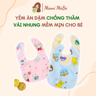 Yếm ăn dặm chống thấm vải nhung mịn cho bé